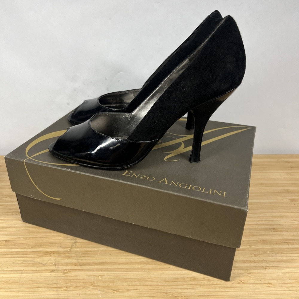 Enzo Angiolini Aeburkina Heels Black Suede Size 7 M